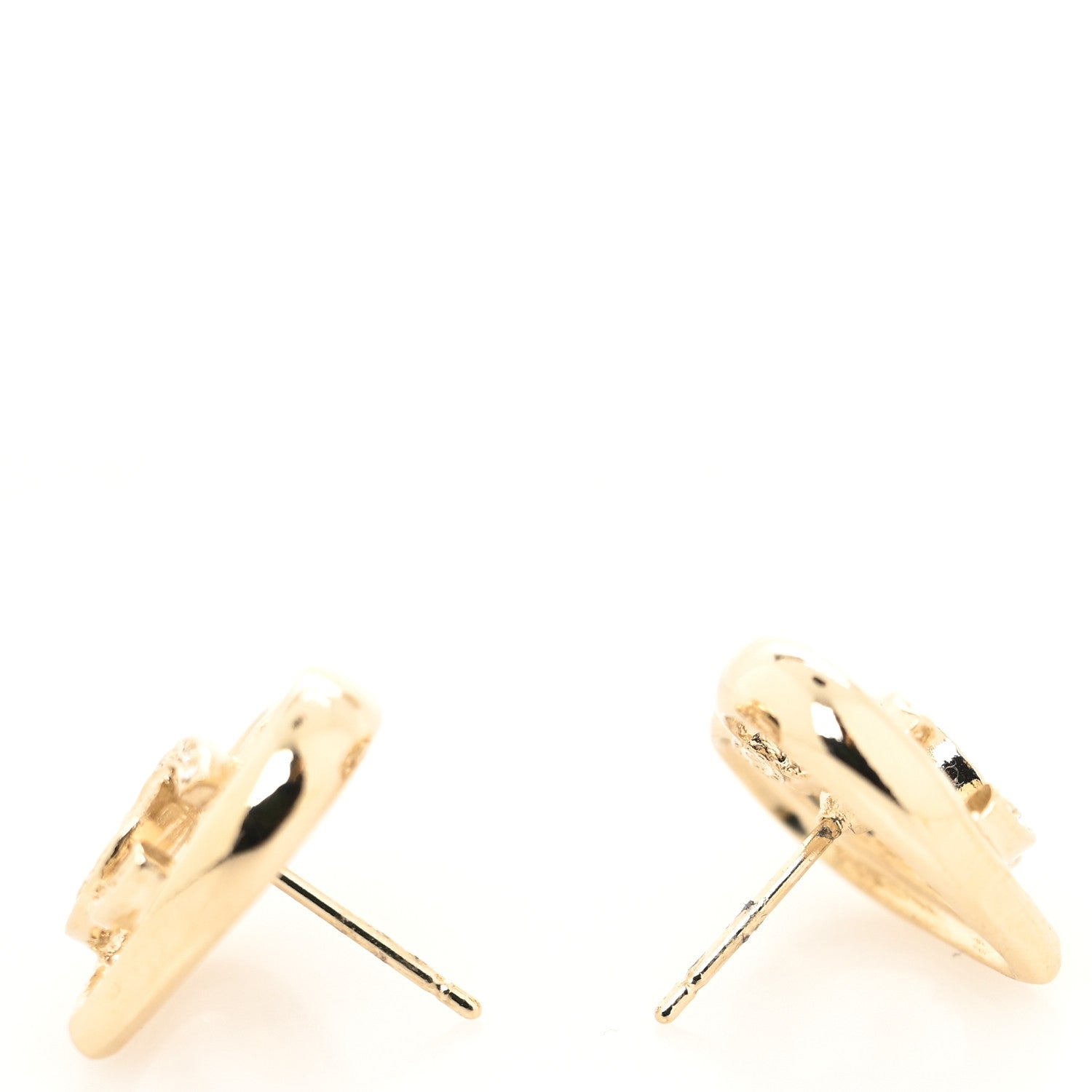 Chanel Metal Crystal CC Logo Heart Earrings Gold 3 of 4
