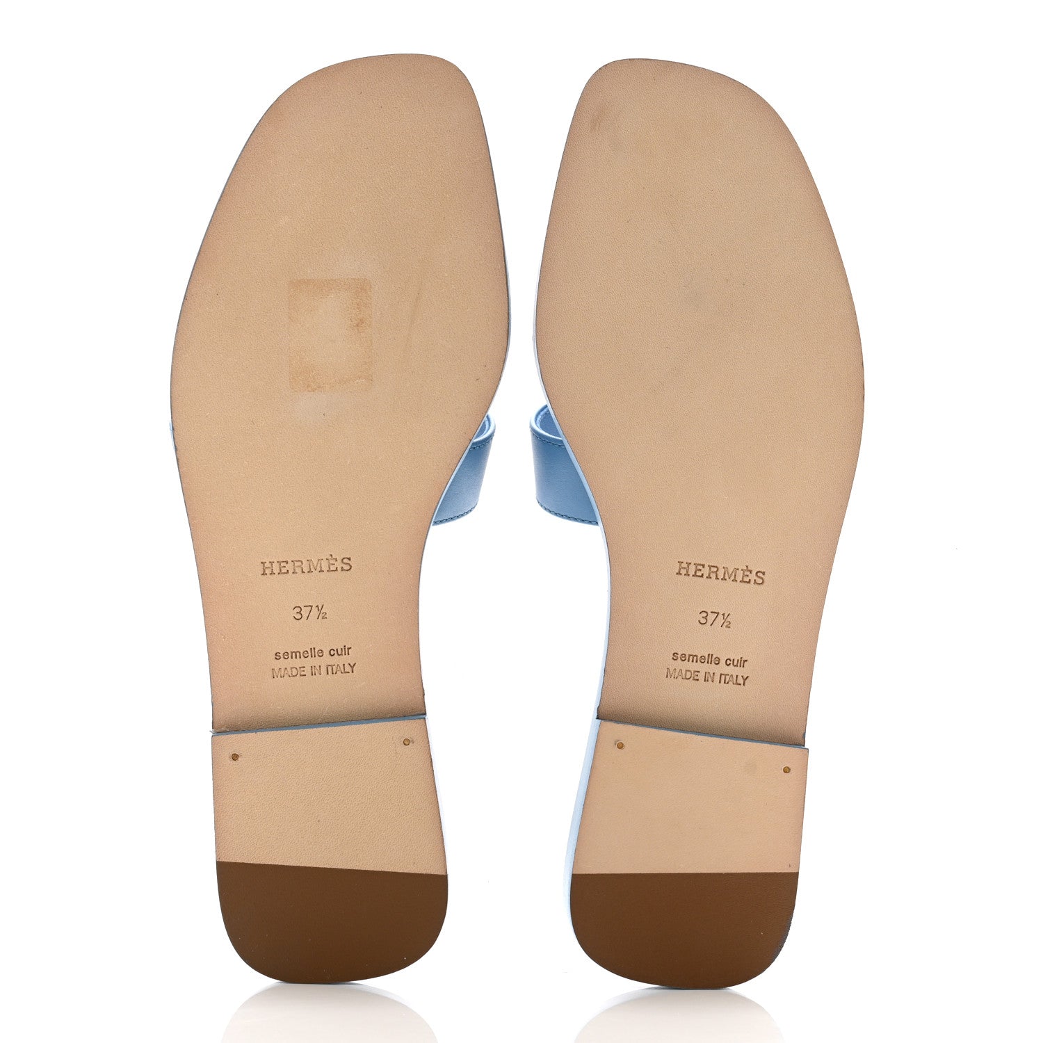 Hermes Box Calfskin Oran Sandals 37.5 Bleu Cameo 5 of 9