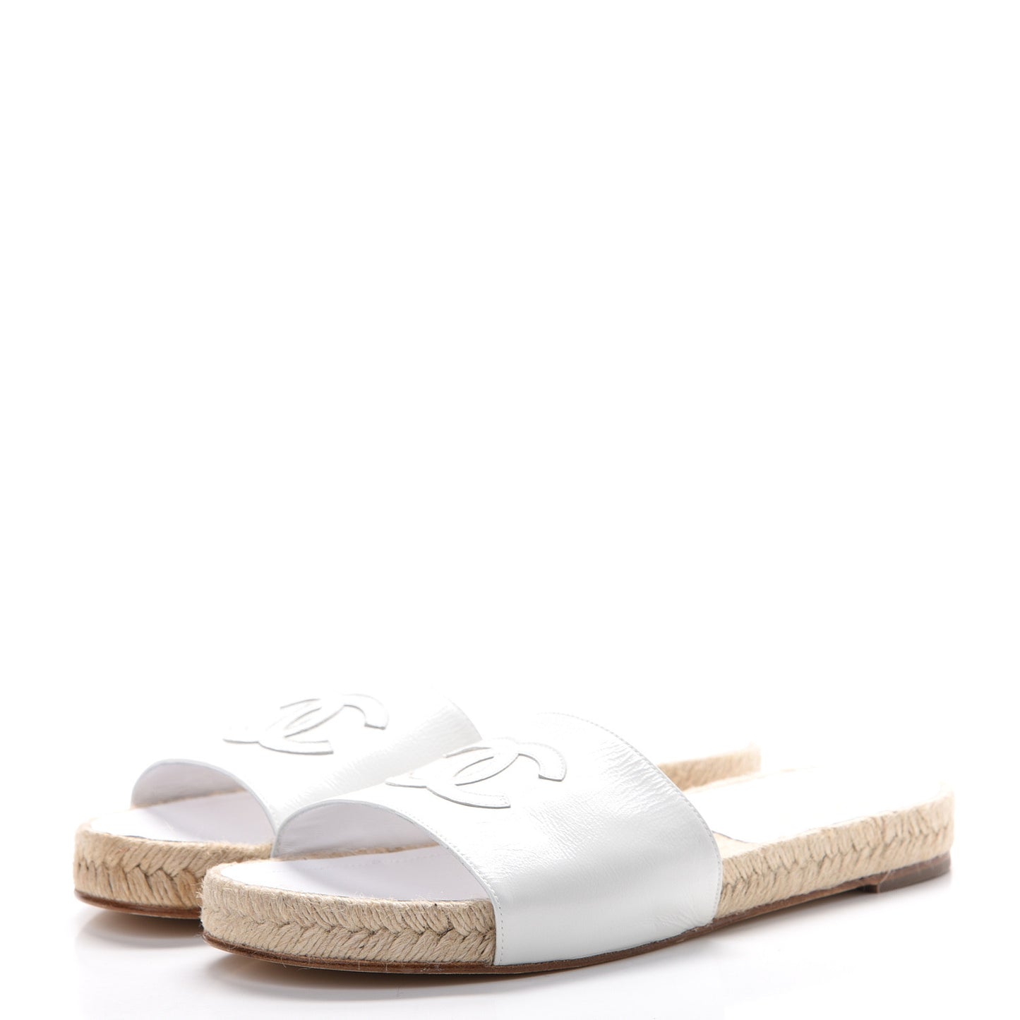 Calfskin CC Espadrille Slip On Sandals 41 White