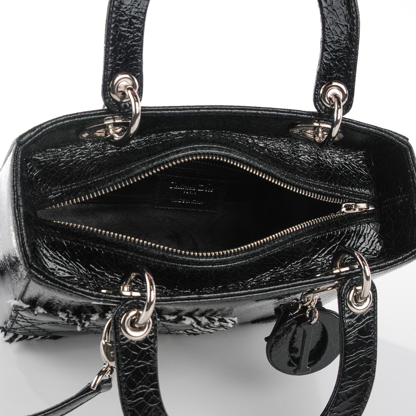 Crackled Calfskin Embellished Medium Lady Dior Black