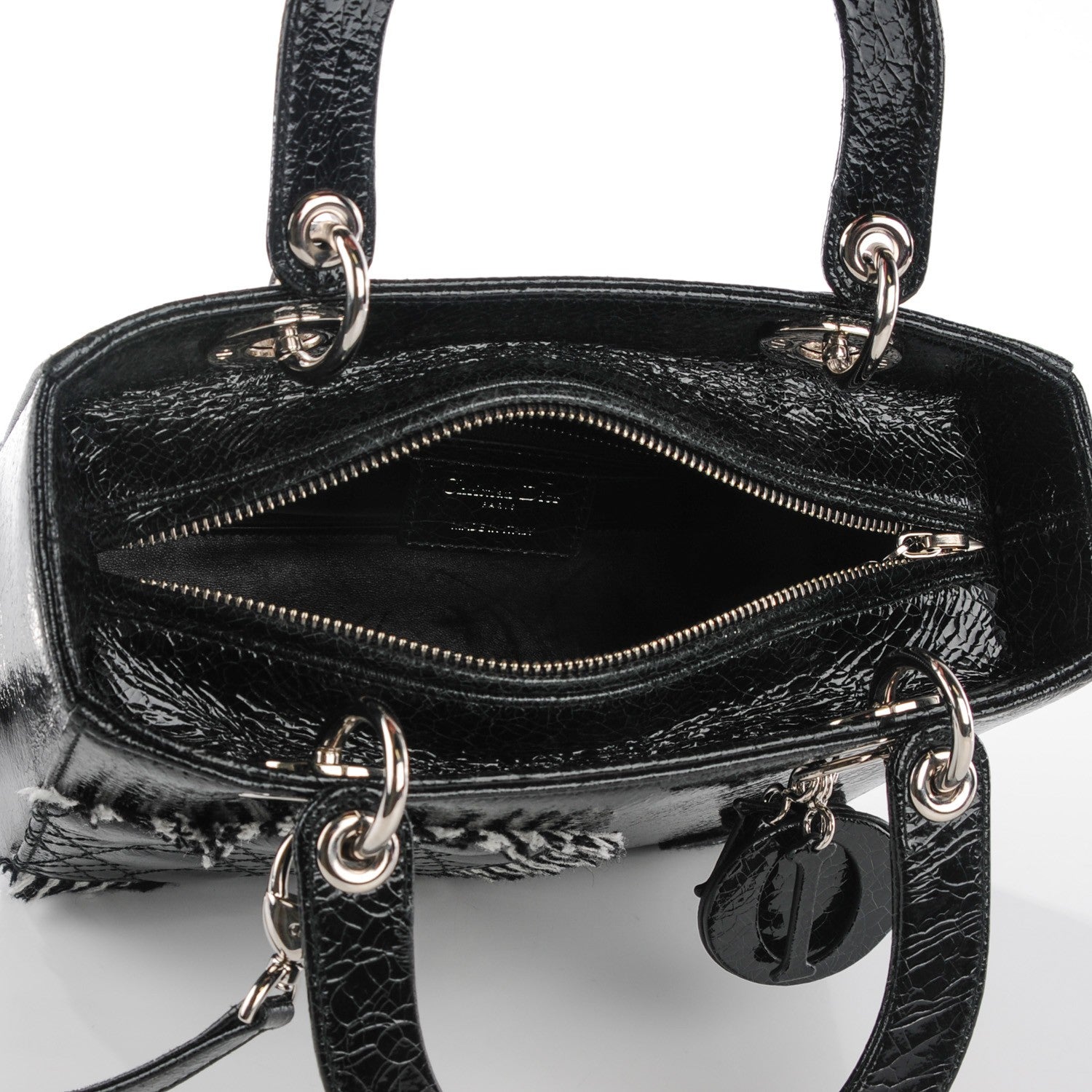 Christian Dior Crackled Calfskin Embellished Medium Lady Dior Black 9 of 9