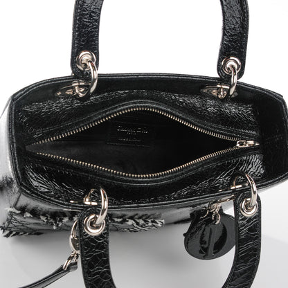 Christian Dior Crackled Calfskin Embellished Medium Lady Dior Black 9 of 9