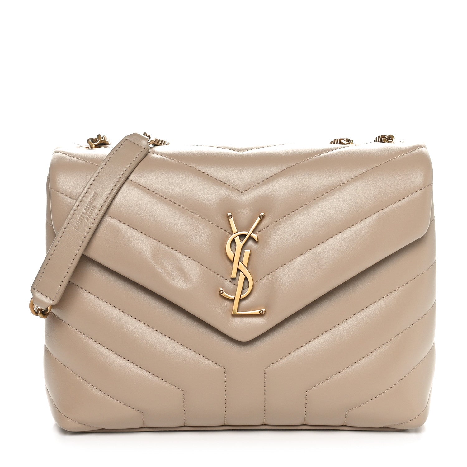 Saint Laurent Calfskin Y Quilted Monogram Small Loulou Chain Satchel Dark Beige 1 of 11