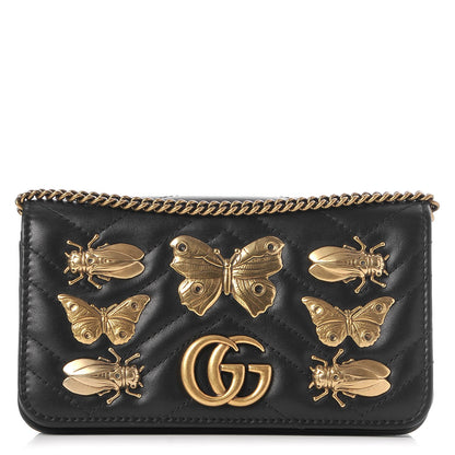 Gucci Calfskin Matelasse Mini Animal Studs GG Marmont Bag Black 1 of 8