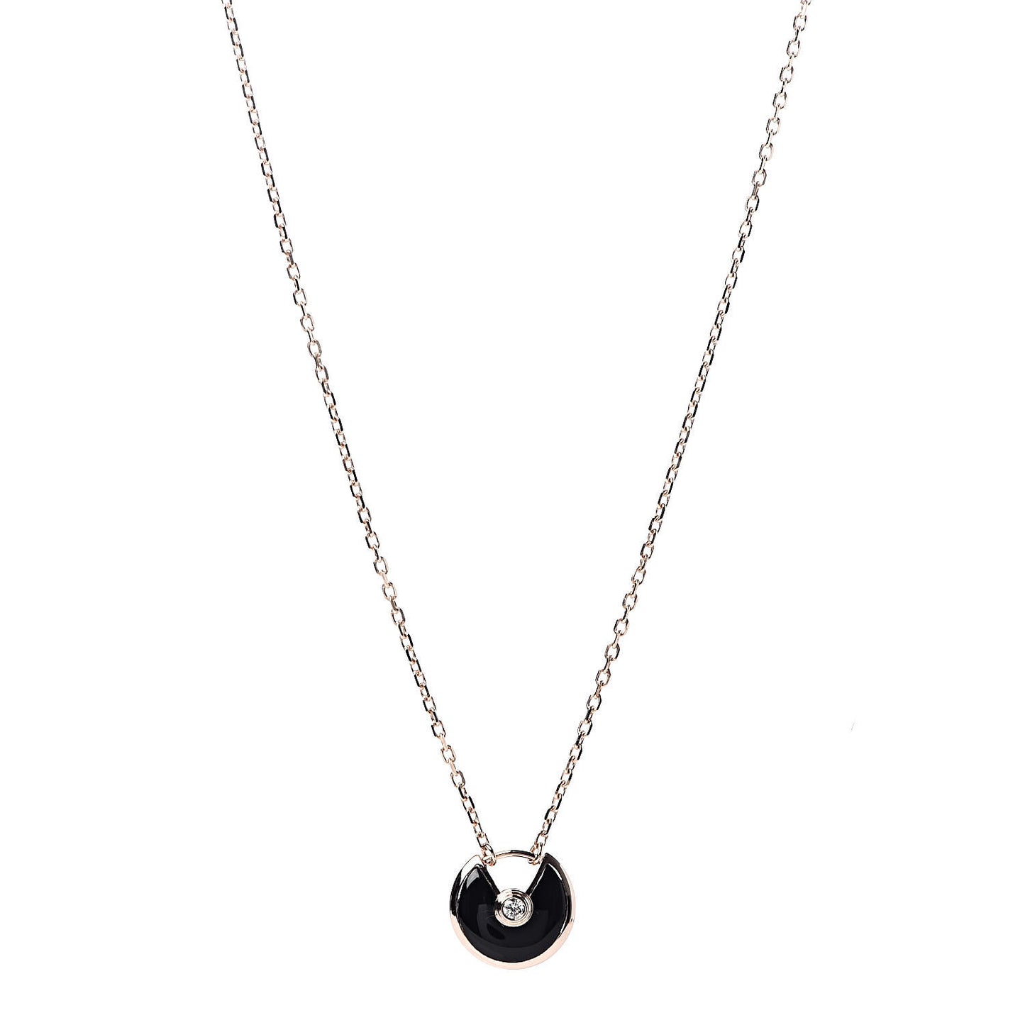 18K Pink Gold Diamond Black Onyx XS Amulette de Cartier Pendant Necklace