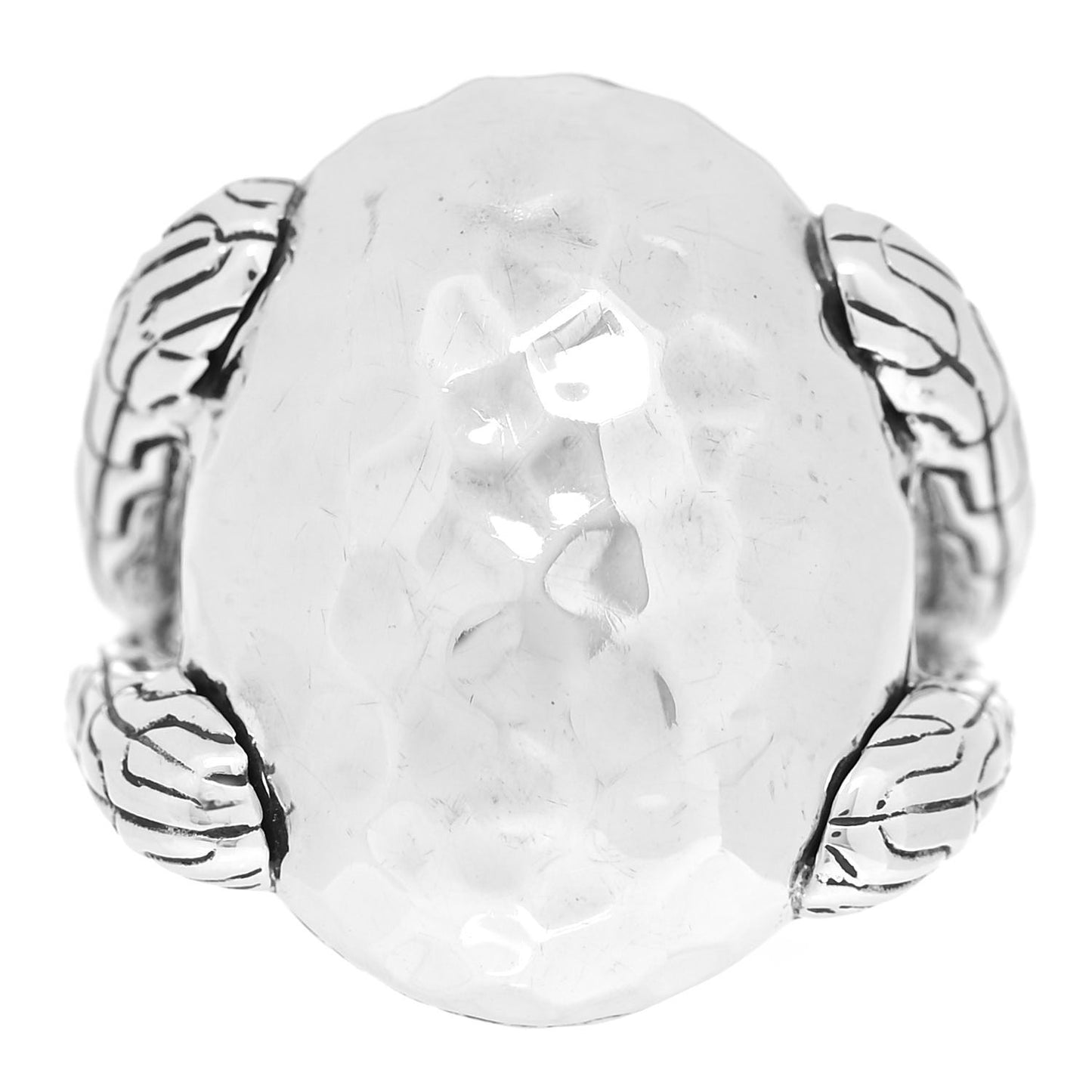 Sterling Silver Classic Chain Hammered Oval Ring 52 6