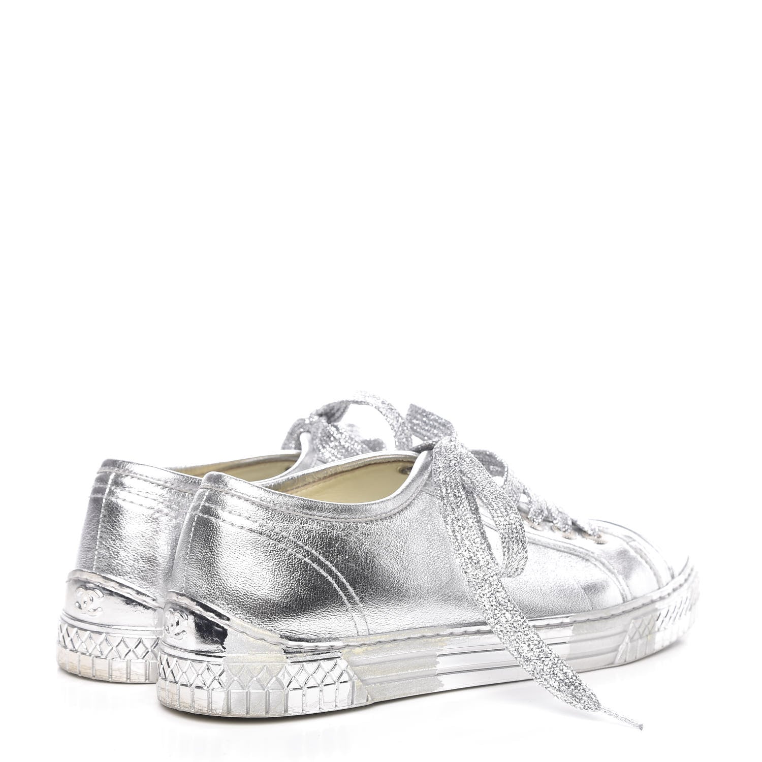 Chanel Laminated Lambskin Sneakers 39 Silver 4 of 10