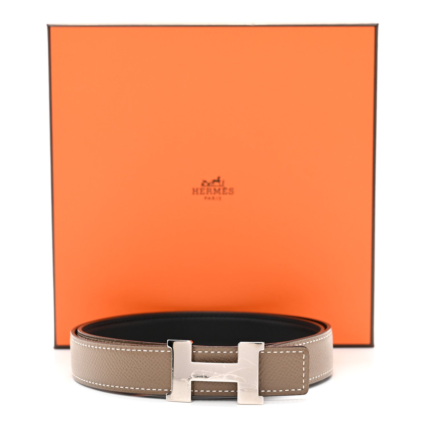 Hermes Swift Epsom 24mm Constance H Belt 80 Black Etoupe 9 of 9