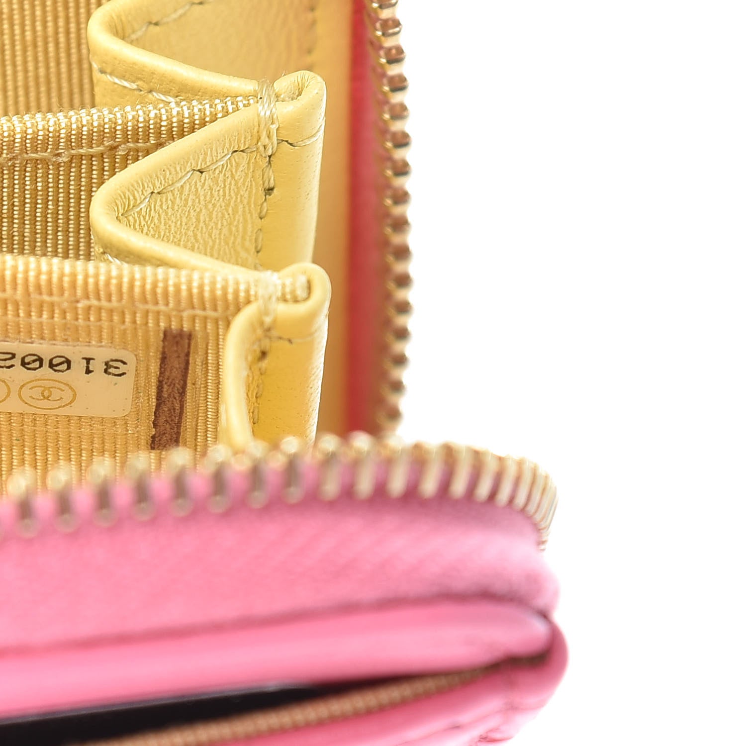 Chanel Lambskin Quilted Zip Around Coin Purse Wallet Pink Yellow 7 of 8