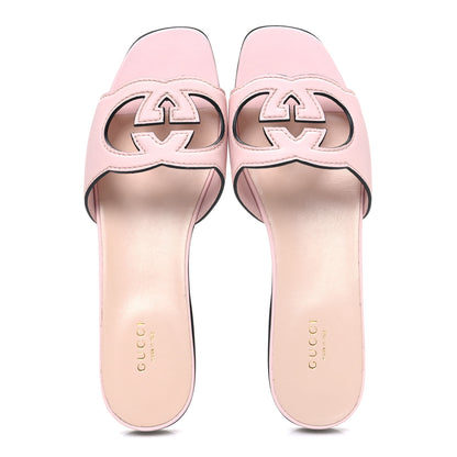 Gucci Cosmos Softy Calfskin Interlocking G Cut Out Slide Sandals 40 Pastel Pink 2 of 9