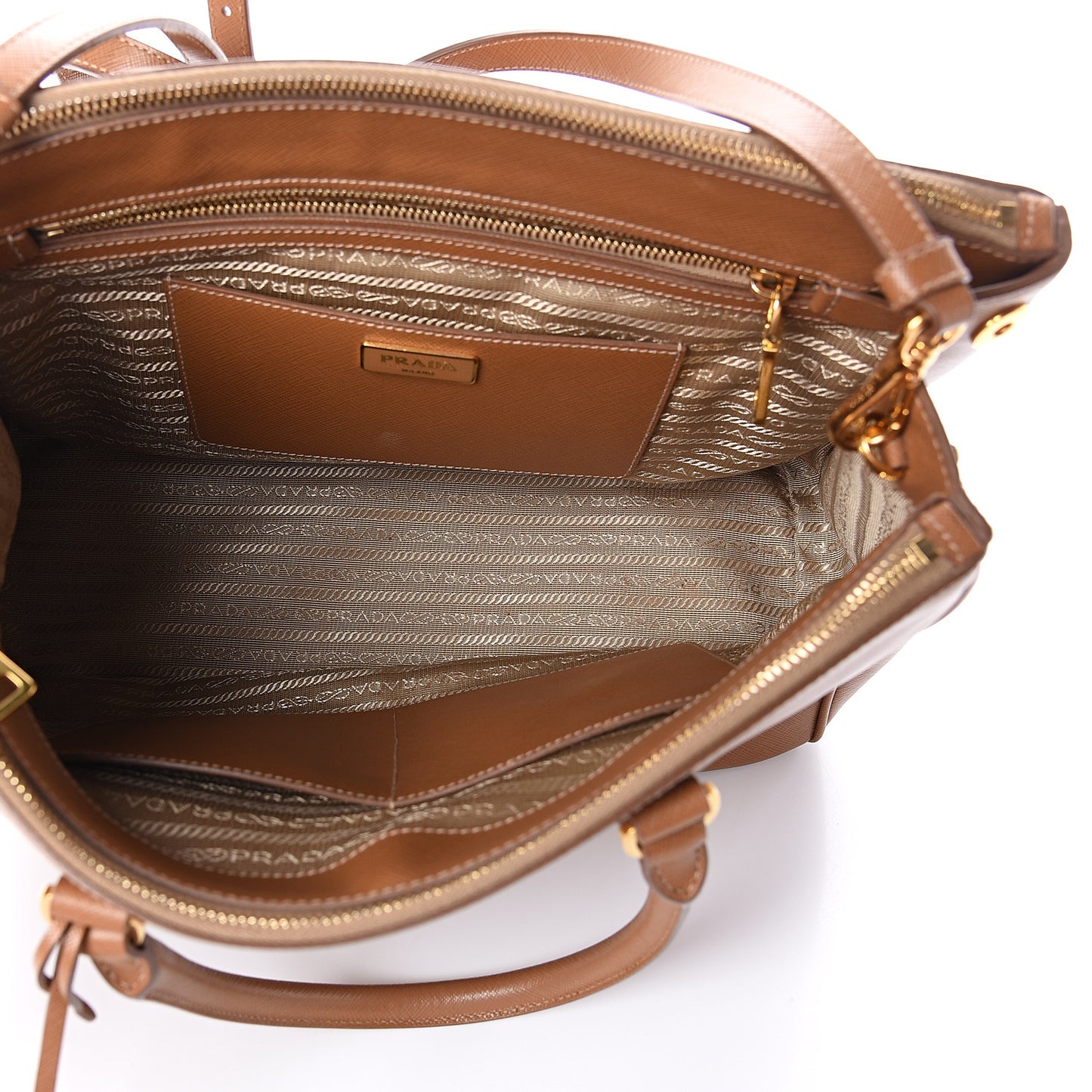 Saffiano Medium Galleria Double Zip Tote Caramel