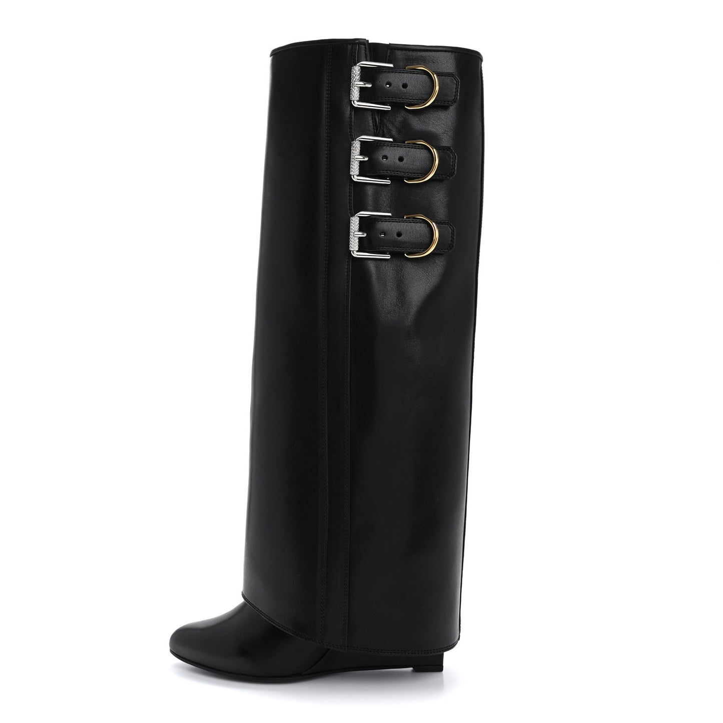 Calfskin Shark Buckle Pant Boots 39 Black