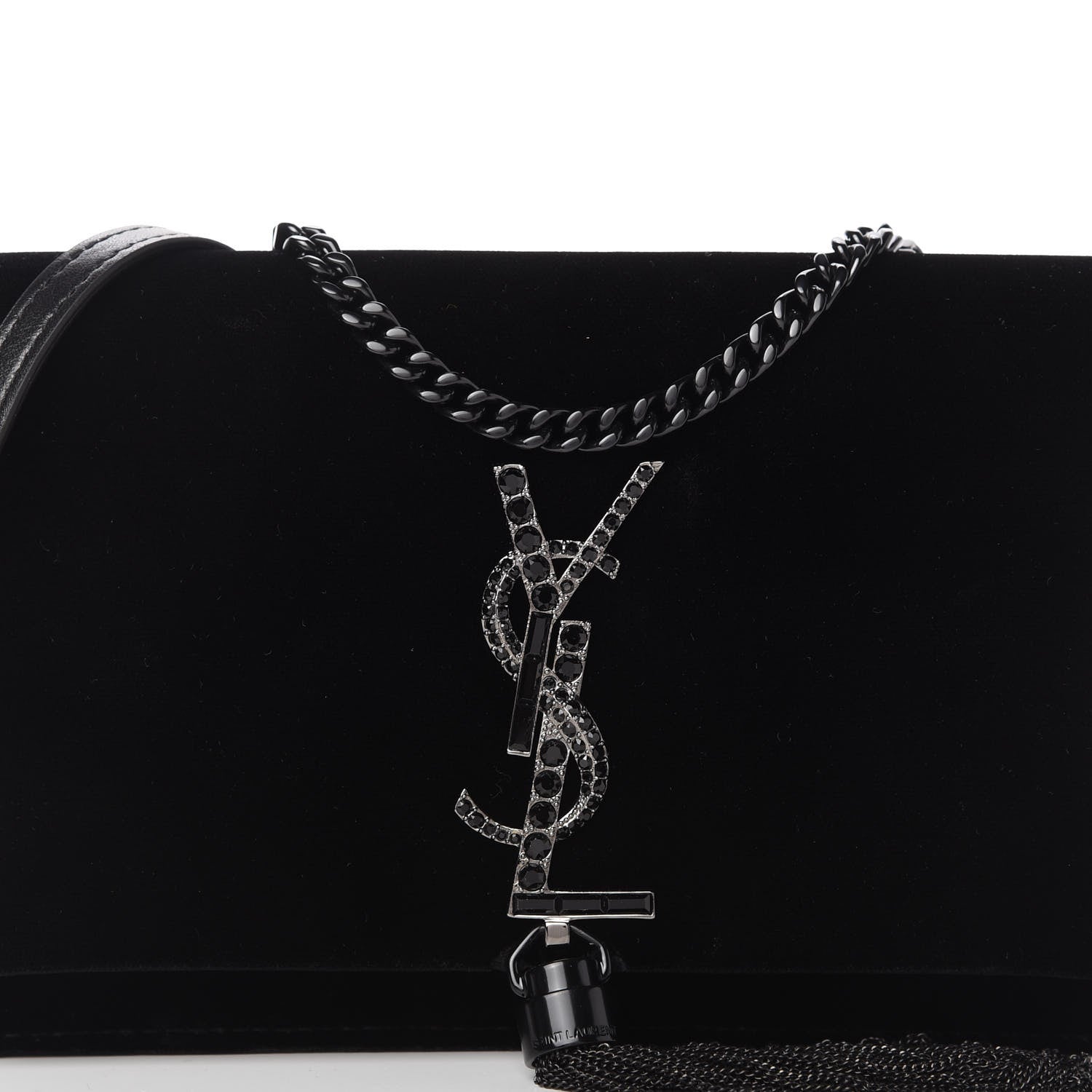 Saint Laurent Velvet Crystal Monogram Kate Tassel Chain Wallet Black 9 of 9