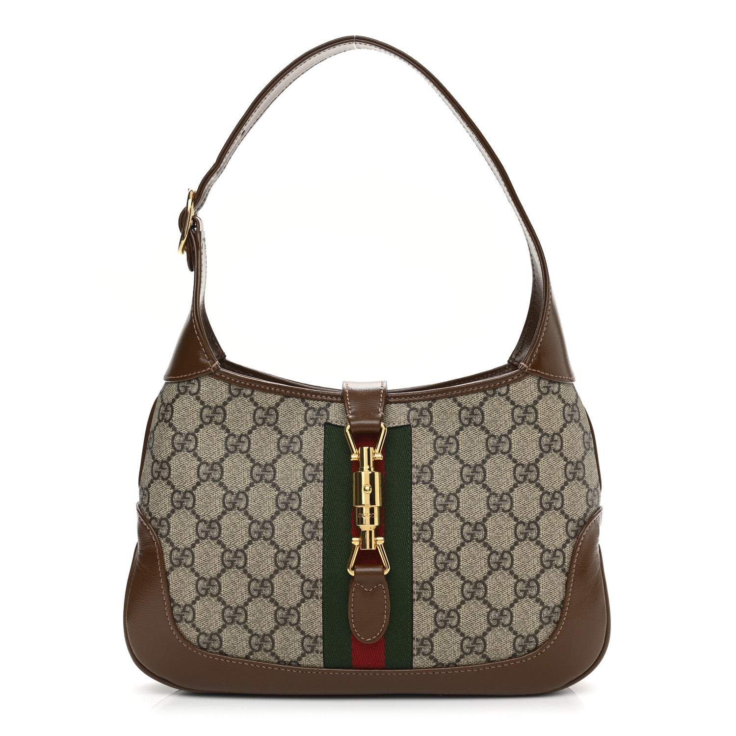 Gucci GG Supreme Monogram Azalea Calfskin Web Small Jackie 1961 Hobo Beige Ebony Brown Sugar 1 of 11