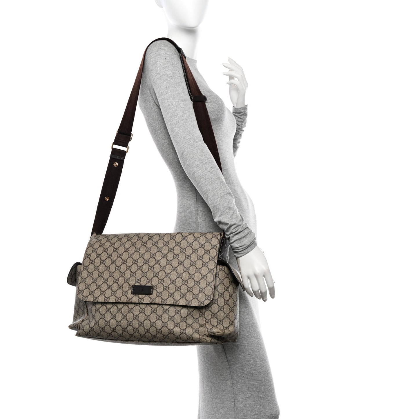 GG Plus Monogram Messenger Diaper Bag Dark Brown