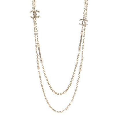 Chanel Pearl Crystal CC Long Necklace Gold 1 of 4