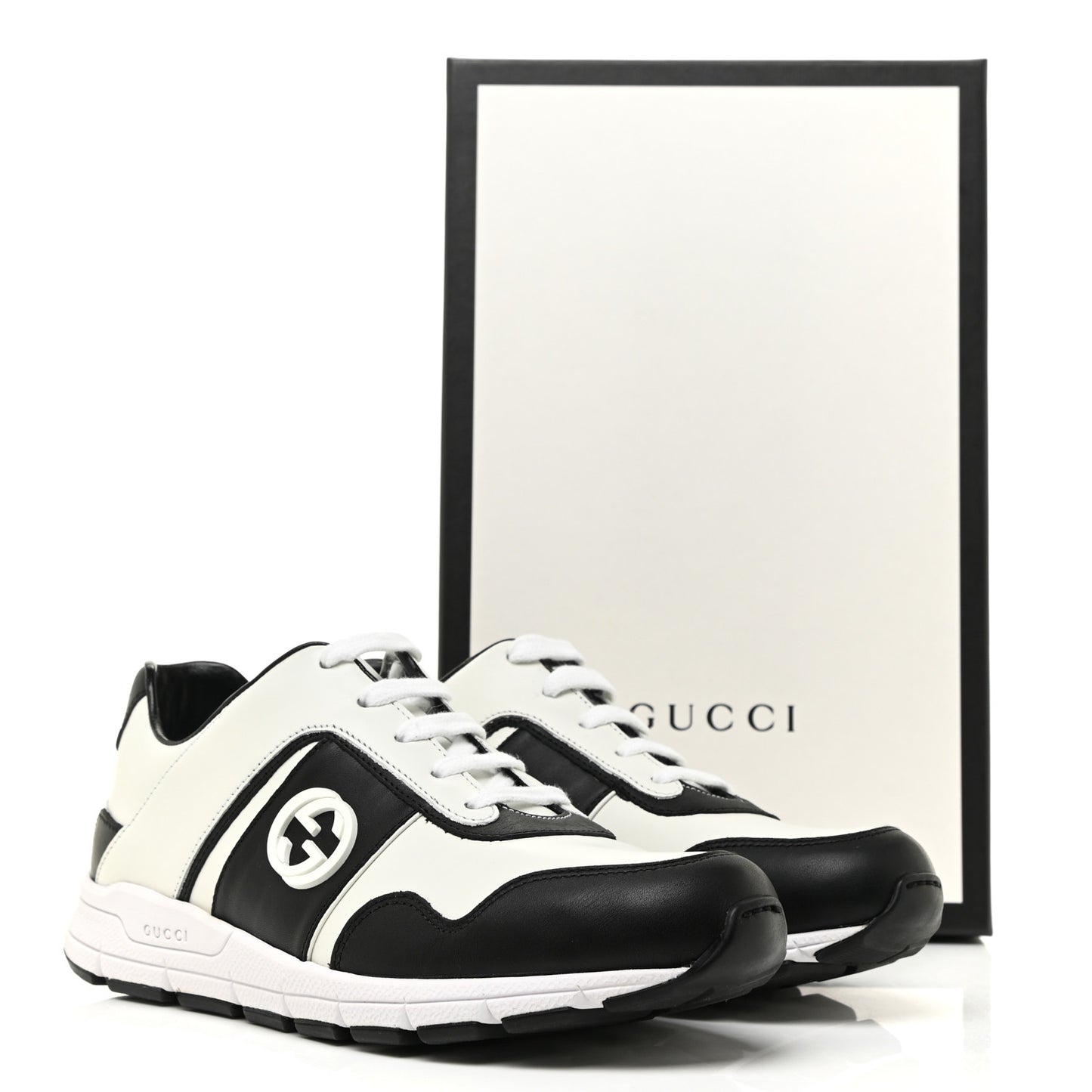 Calfskin Womens Interlocking G Sneakers 37 Black White