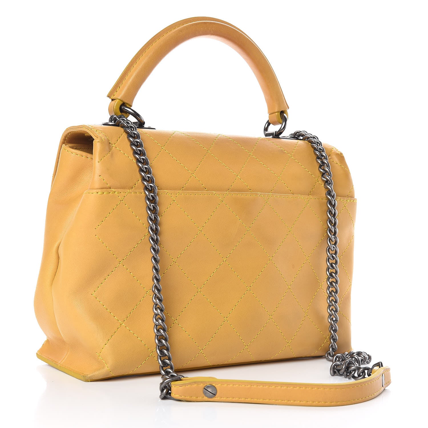 Chanel Calfskin Stitched Urban Luxury Top Handle Bag Yellow 3 of 20