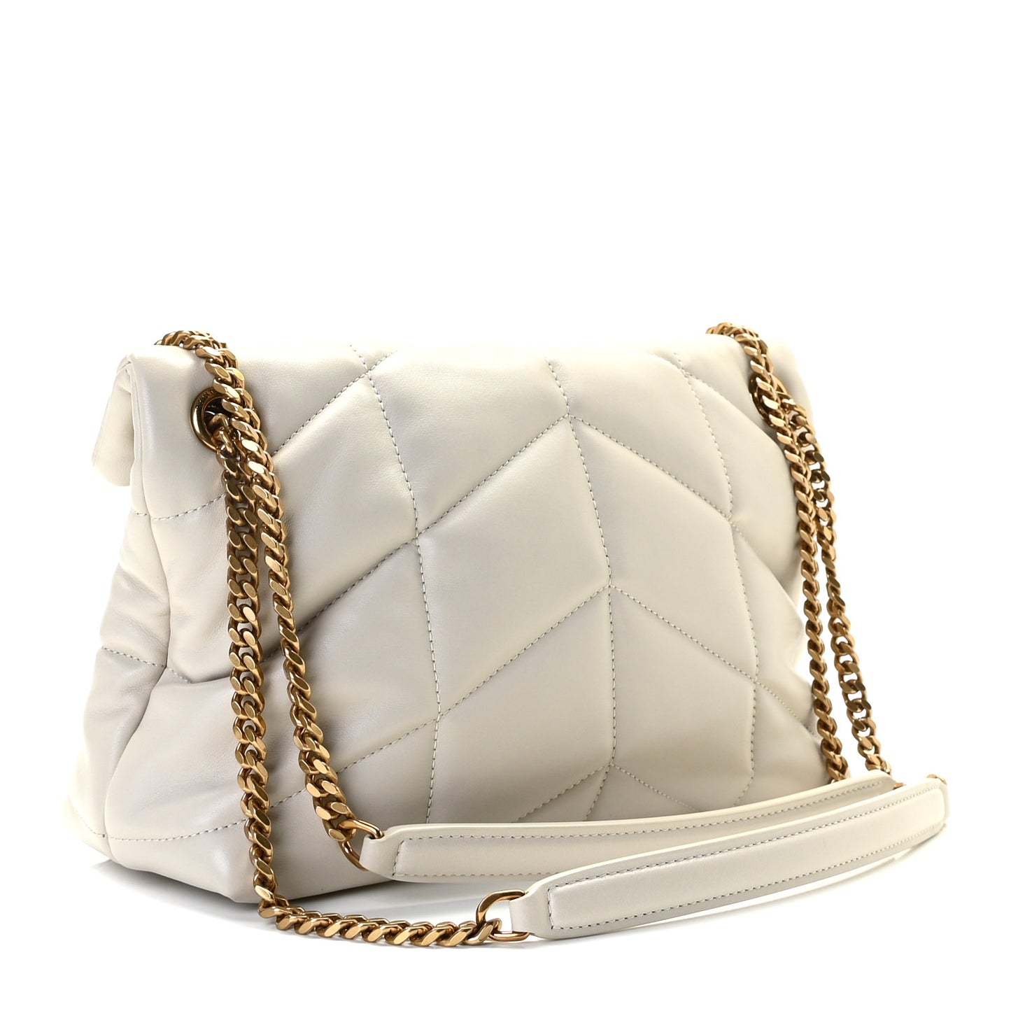 Lambskin Quilted Small Loulou Puffer Monogram Chain Satchel Crema Soft