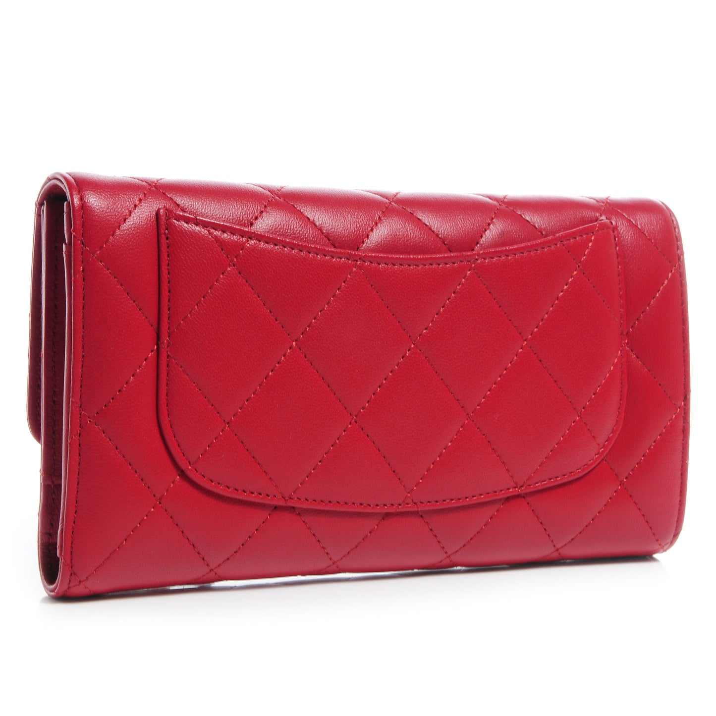 Lambskin Quilted Large Flap Wallet Red
