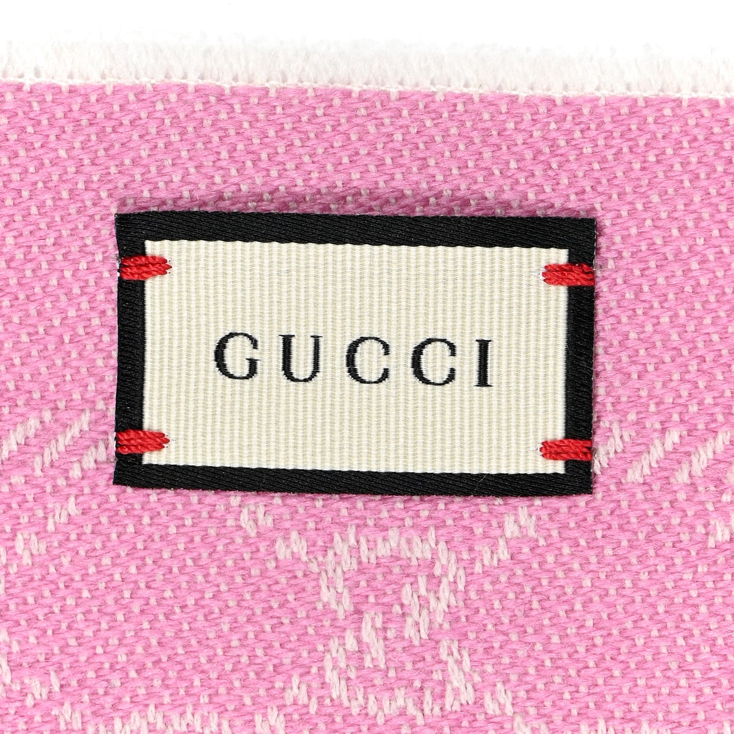 Wool Jacquard GG Monogram Reversible New Sten Fringe Scarf Ivory Pink