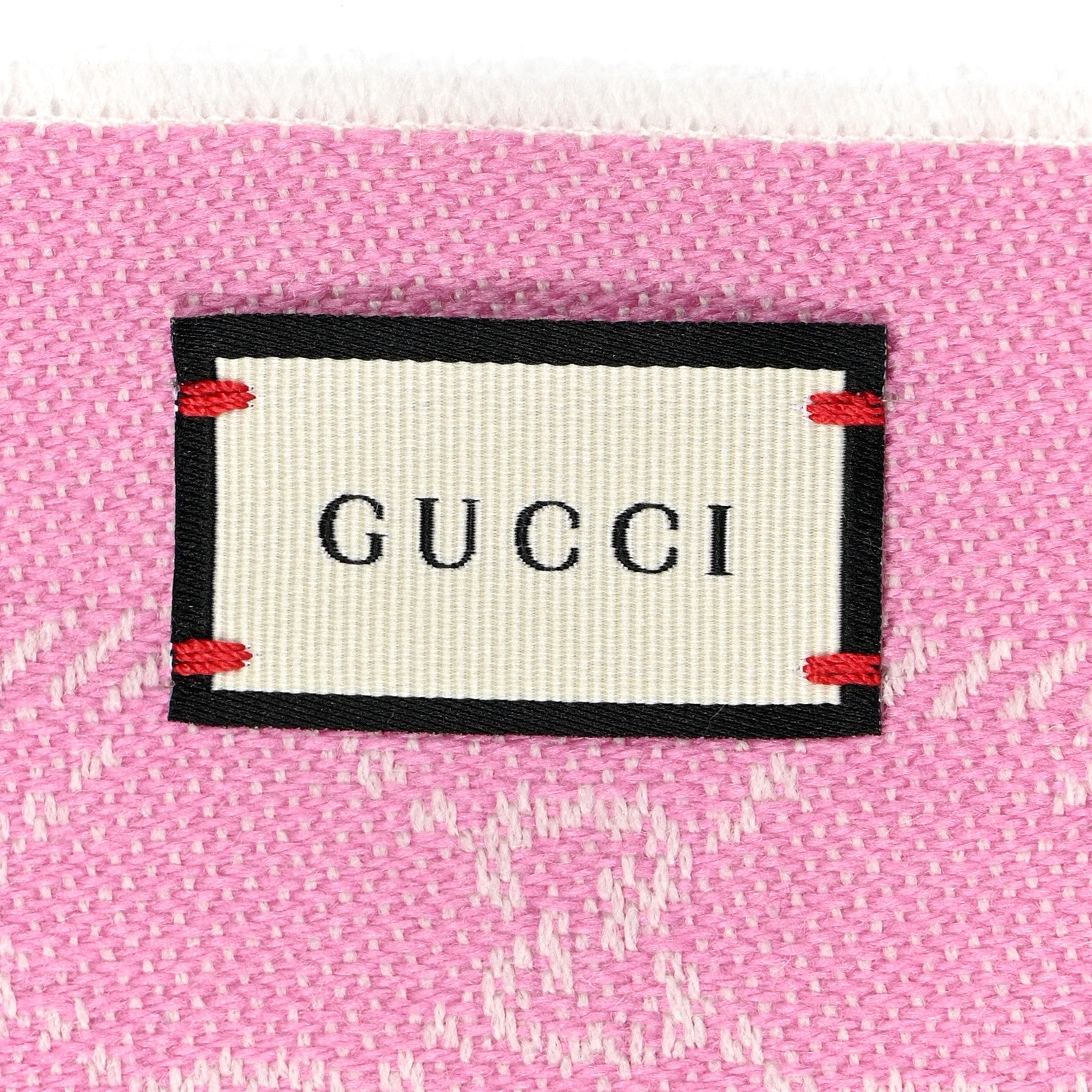 Gucci Wool Jacquard GG Monogram Reversible New Sten Fringe Scarf Ivory Pink 3 of 4