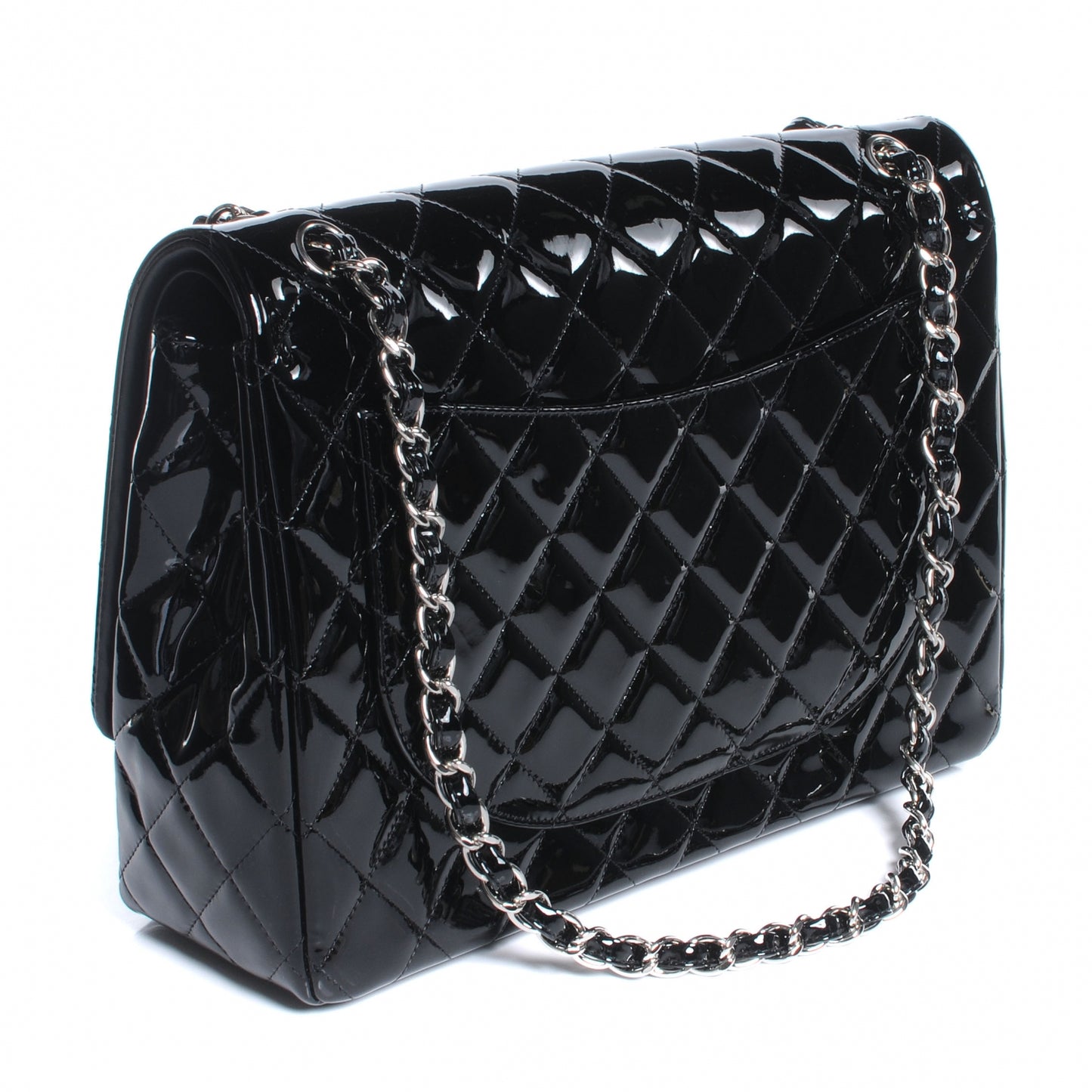Patent Quilted Maxi Double Flap Black