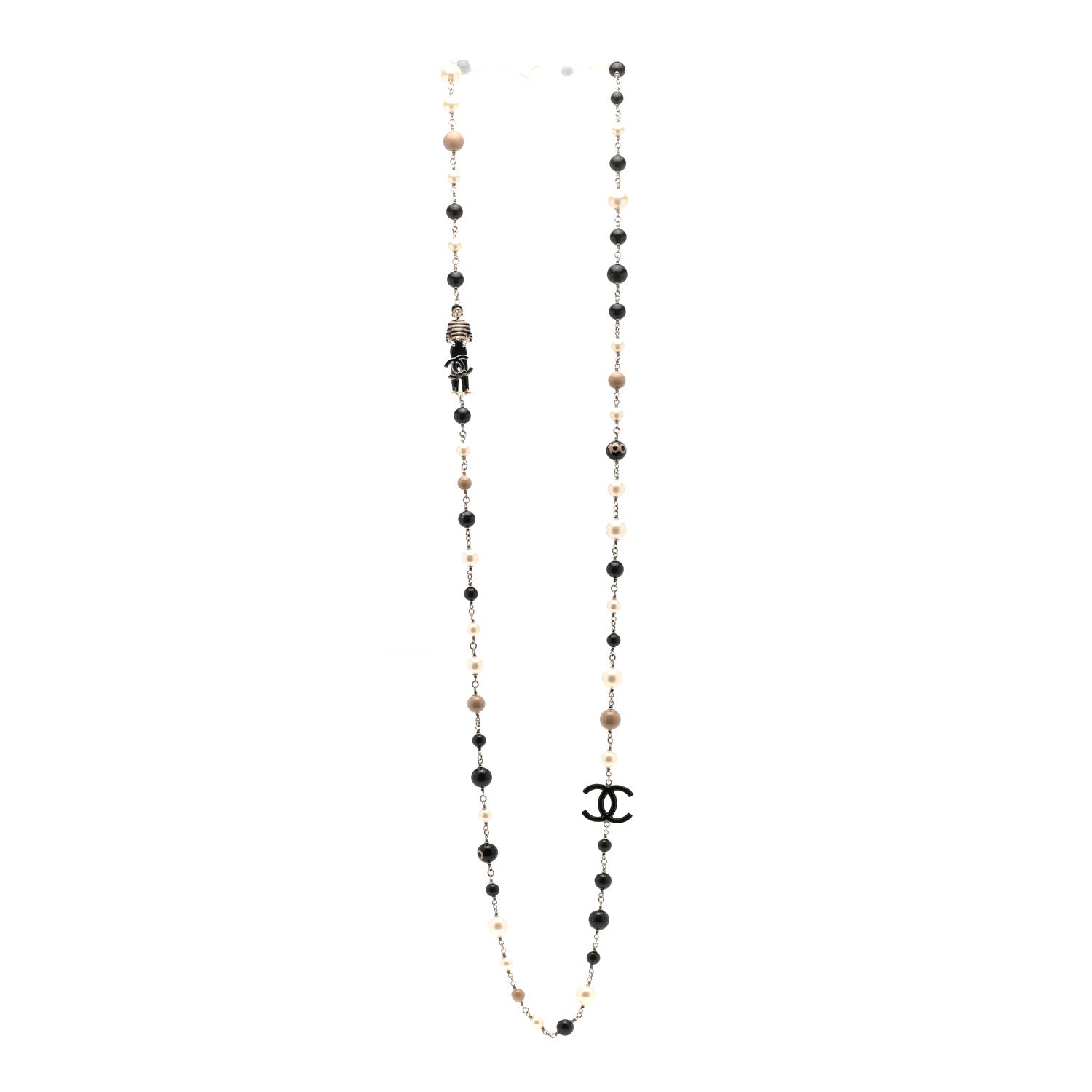 Chanel Pearl Beaded Enamel CC Coco Long Necklace Blanc Nacre Black Beige Gold 3 of 5