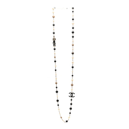 Chanel Pearl Beaded Enamel CC Coco Long Necklace Blanc Nacre Black Beige Gold 3 of 5