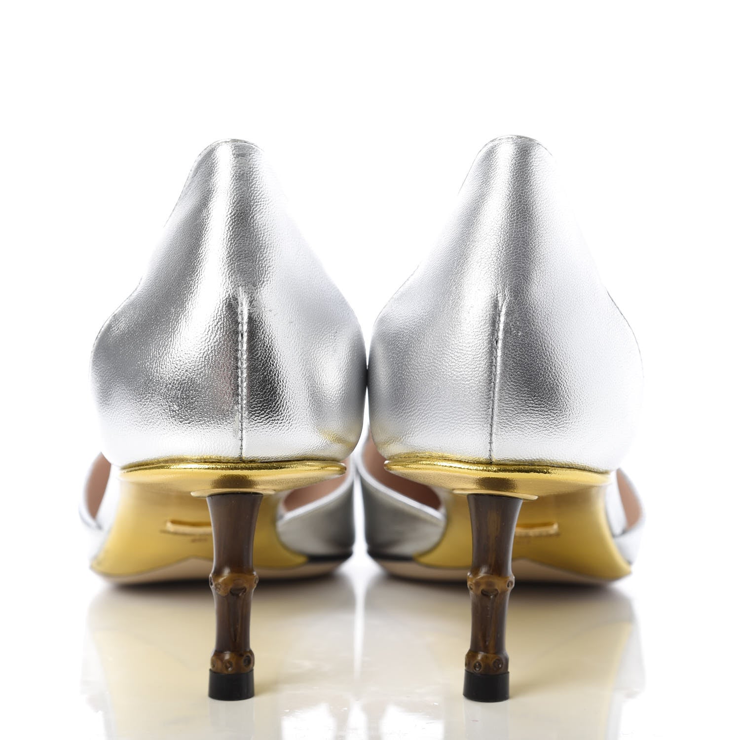 Gucci Metallic Nappa Bamboo Crystal Double G Low Heel Pumps 40 Argento 6 of 9