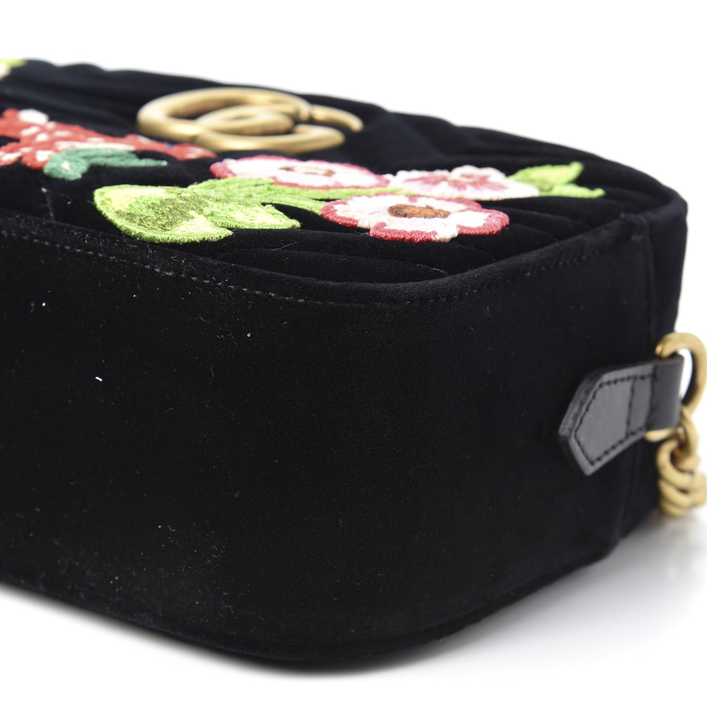 Velvet Matelasse Deer Embroidered Small GG Marmont Chain Shoulder Bag Black