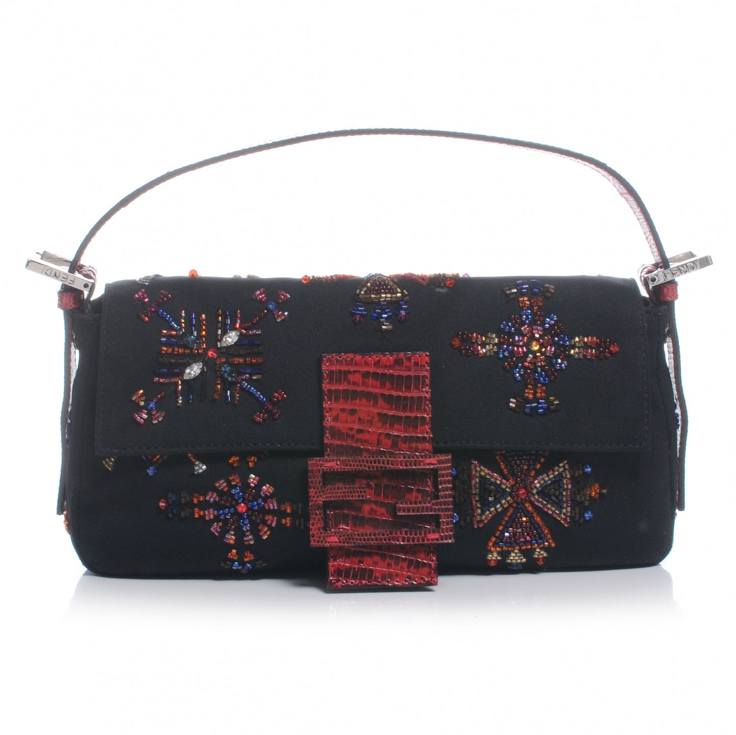 Canvas Lizard Beaded Baguette Black