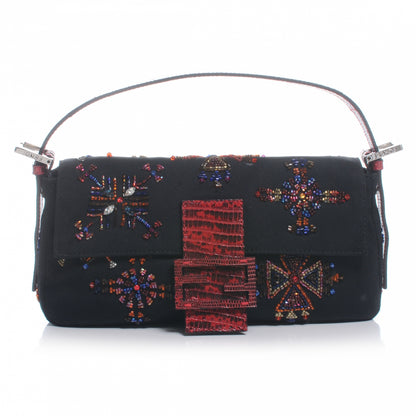 Fendi Canvas Lizard Beaded Baguette Black 1 of 8