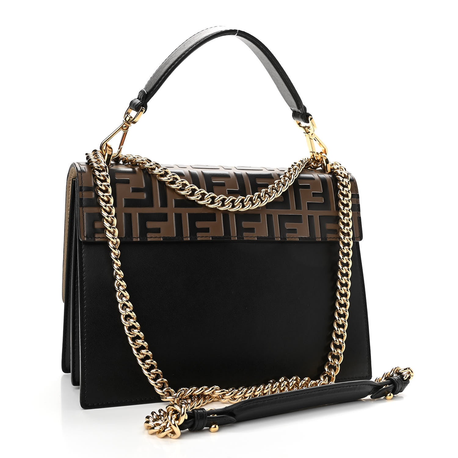 Fendi Vitello Liberty Bi-Color FF 1974 Embossed Chain Strap Kan U Shoulder Bag Black Maya 3 of 11