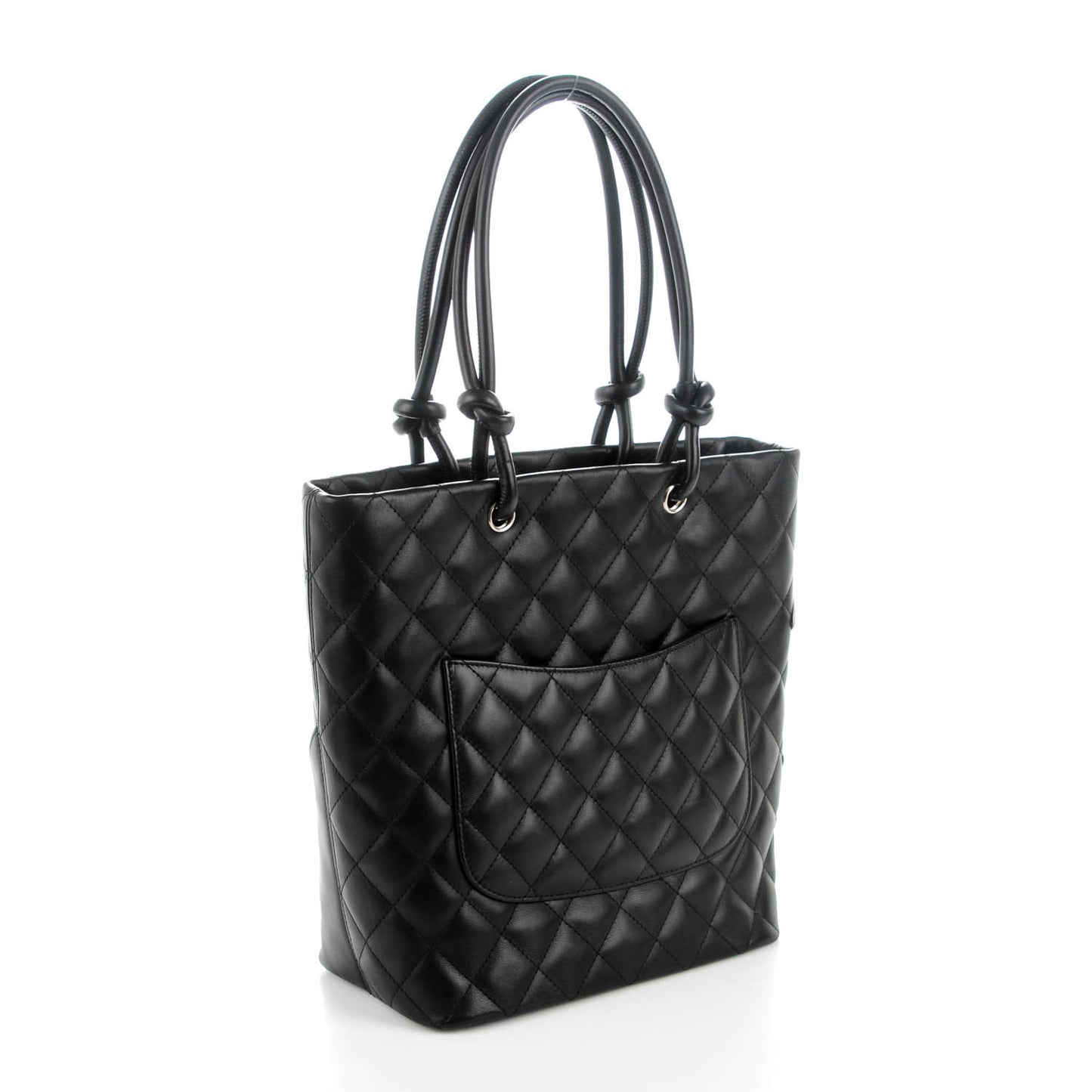 Calfskin Quilted Medium Cambon Tote Black White