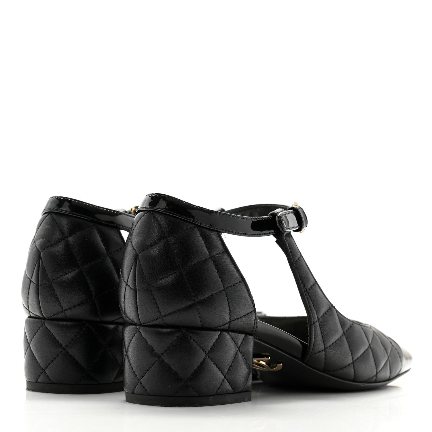 Chanel Lambskin Patent Quilted Cap Toe Mary Jane Flats 37.5 Black 4 of 10