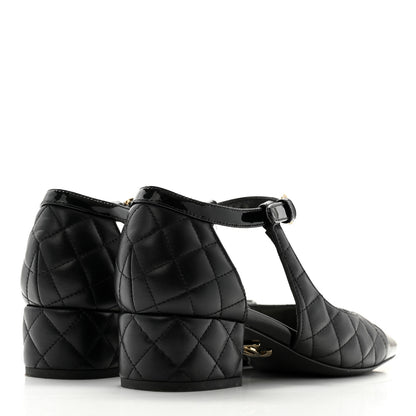 Chanel Lambskin Patent Quilted Cap Toe Mary Jane Flats 37.5 Black 4 of 10