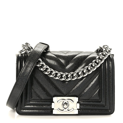 Chanel Iridescent Caviar Chevron Quilted Small Boy Flap Black 1 of 10