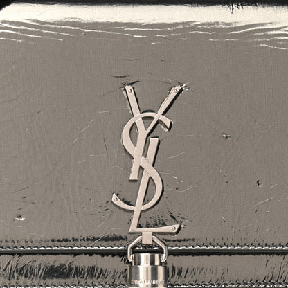 Saint Laurent Metallic Crackled Calfskin Kate Monogram Tassel Chain Wallet Argento 11 of 11