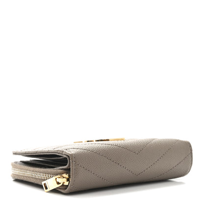 Saint Laurent Grain De Poudre Matelasse Chevron Monogram Compact Zip Around Wallet Dark Latte 4 of 9