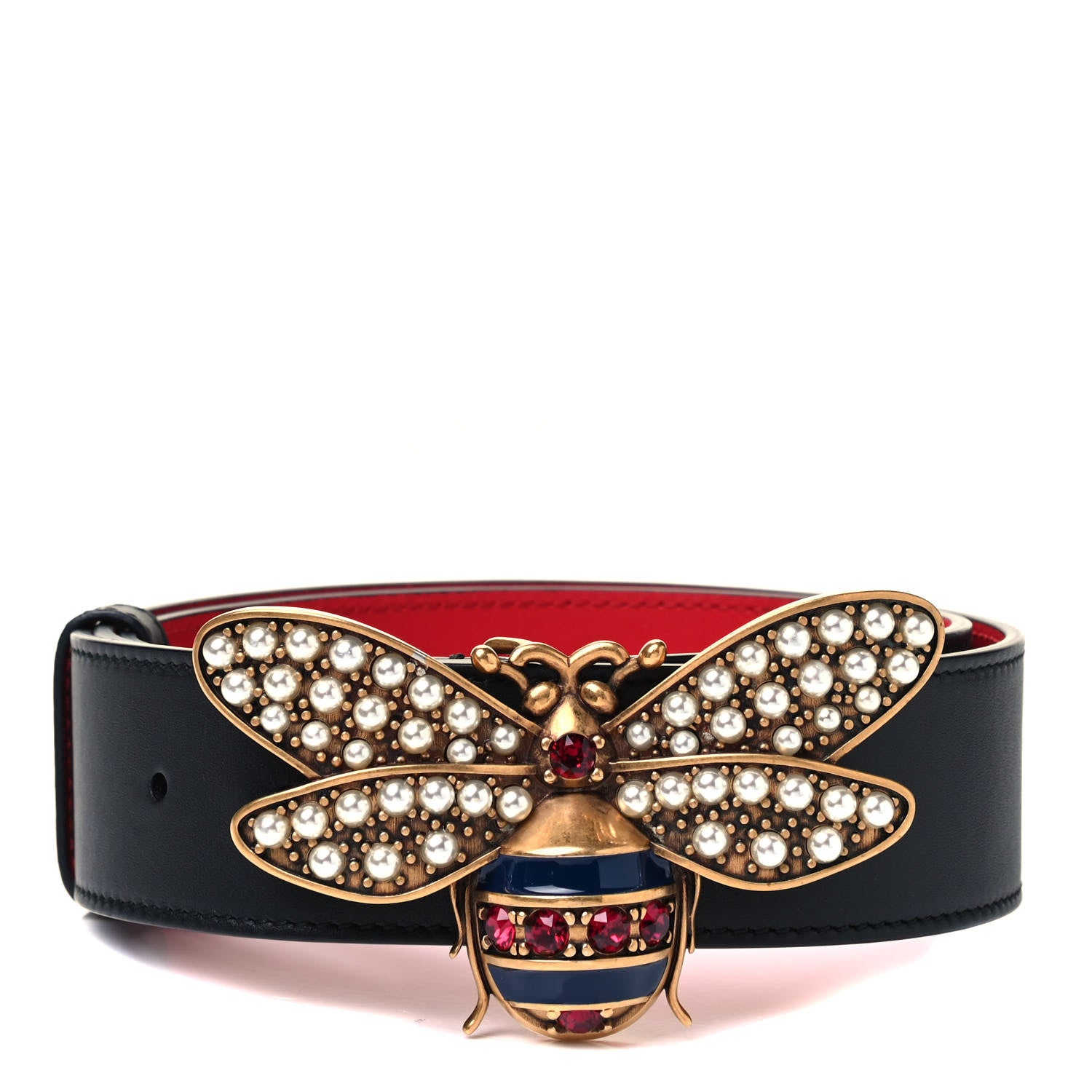 Gucci Calfskin Queen Margaret Bee Belt 85 34 Black 1 of 4