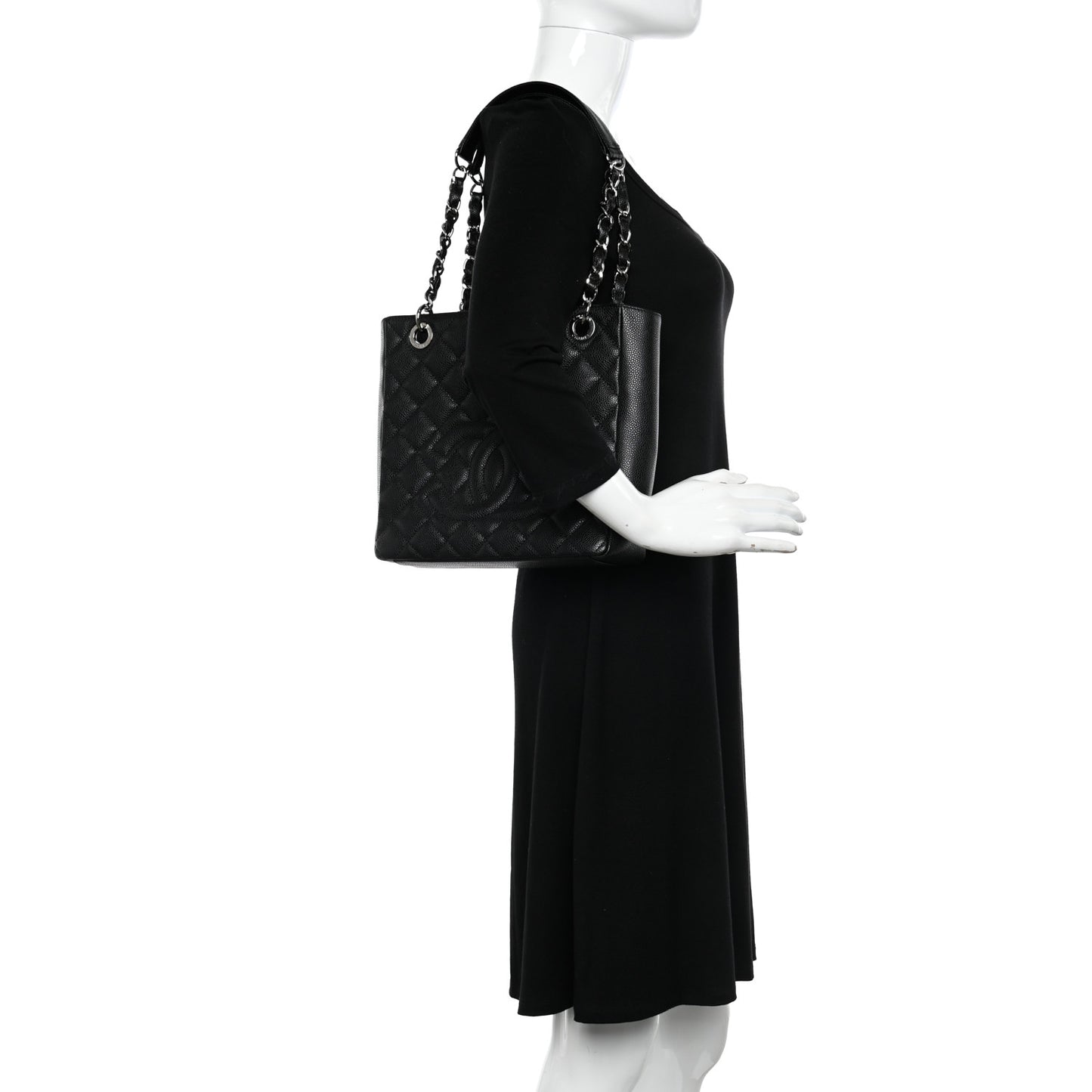 Caviar Quilted Petit Shopping Tote PST Black