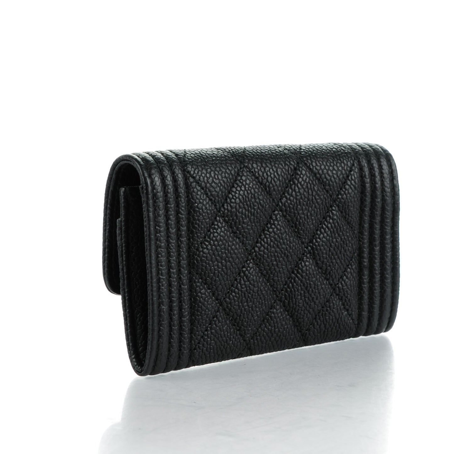 Caviar Quilted Boy Flap Card Holder Black