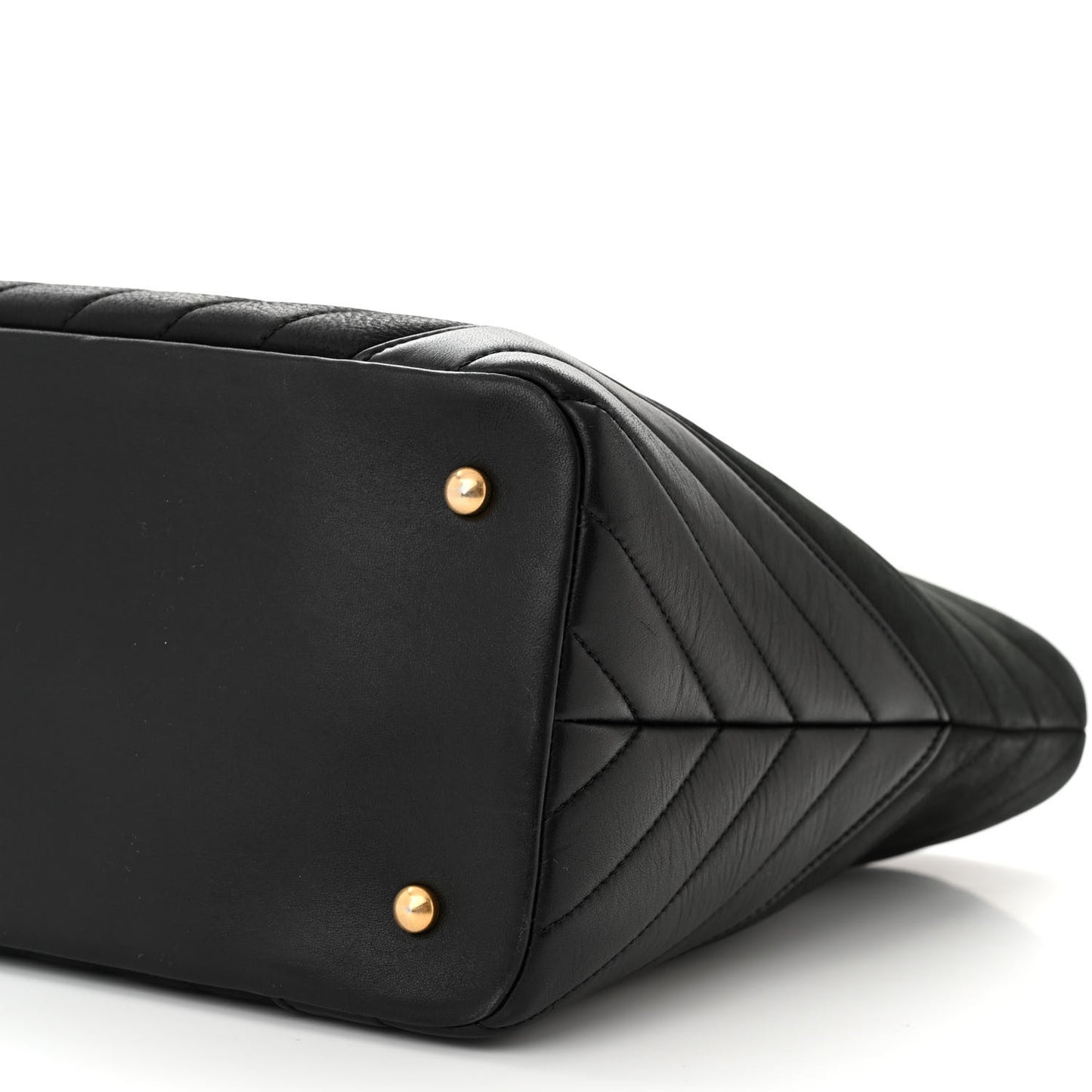 Iridescent Calfskin Lambskin Chevron Quilted Shopping Tote Black