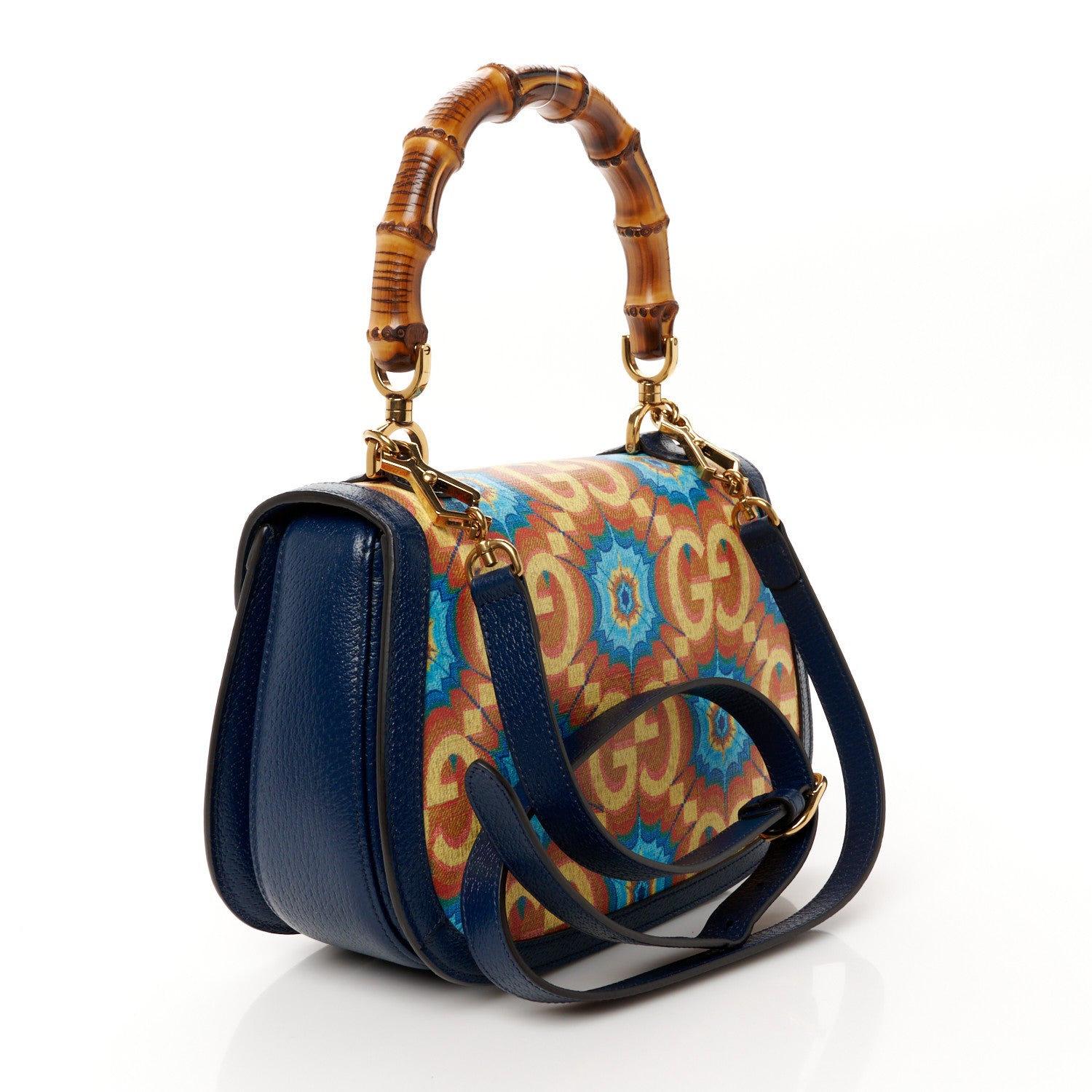 Gucci Calfskin Kaleidoscope Medium Bamboo 1947 Top Handle Bag Blue Orange Multicolor Blue Agata 4 of 10