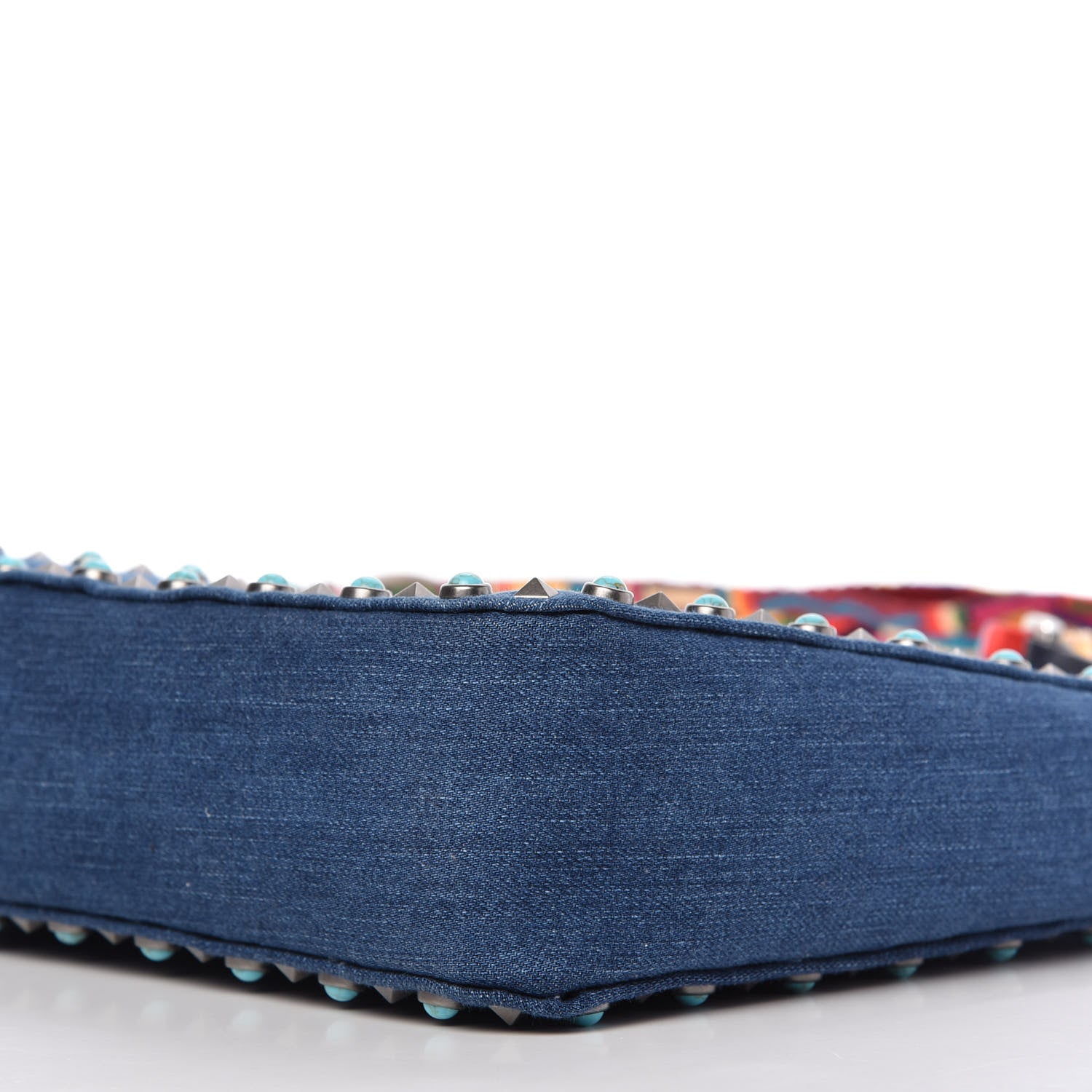 Valentino Garavani Denim Small Guitar Strap Rockstud Rolling Flip-Lock Messenger Bag Blue 7 of 9
