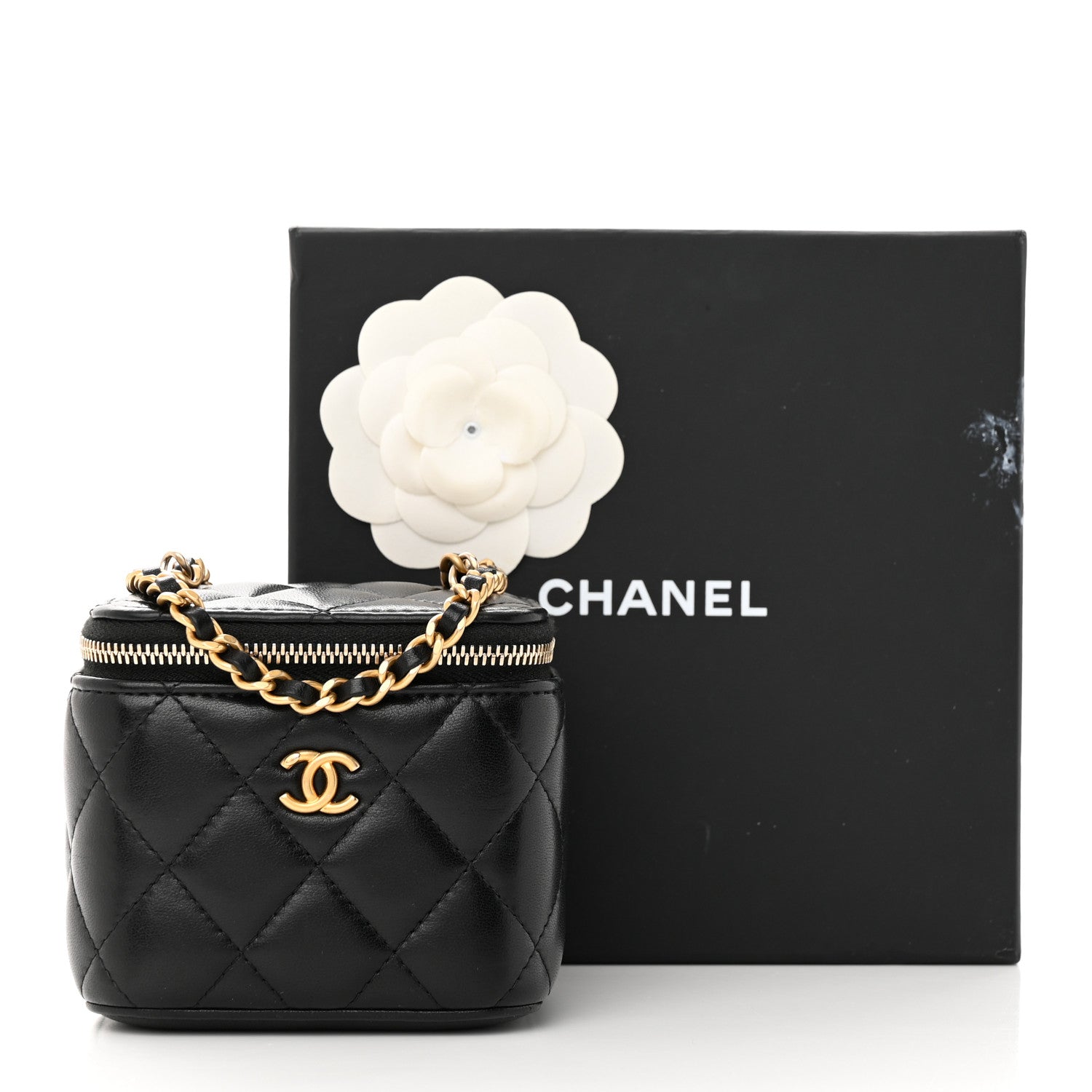 Chanel Lambskin Quilted Mini Pearl Crush Vanity Case With Chain Black 13 of 13