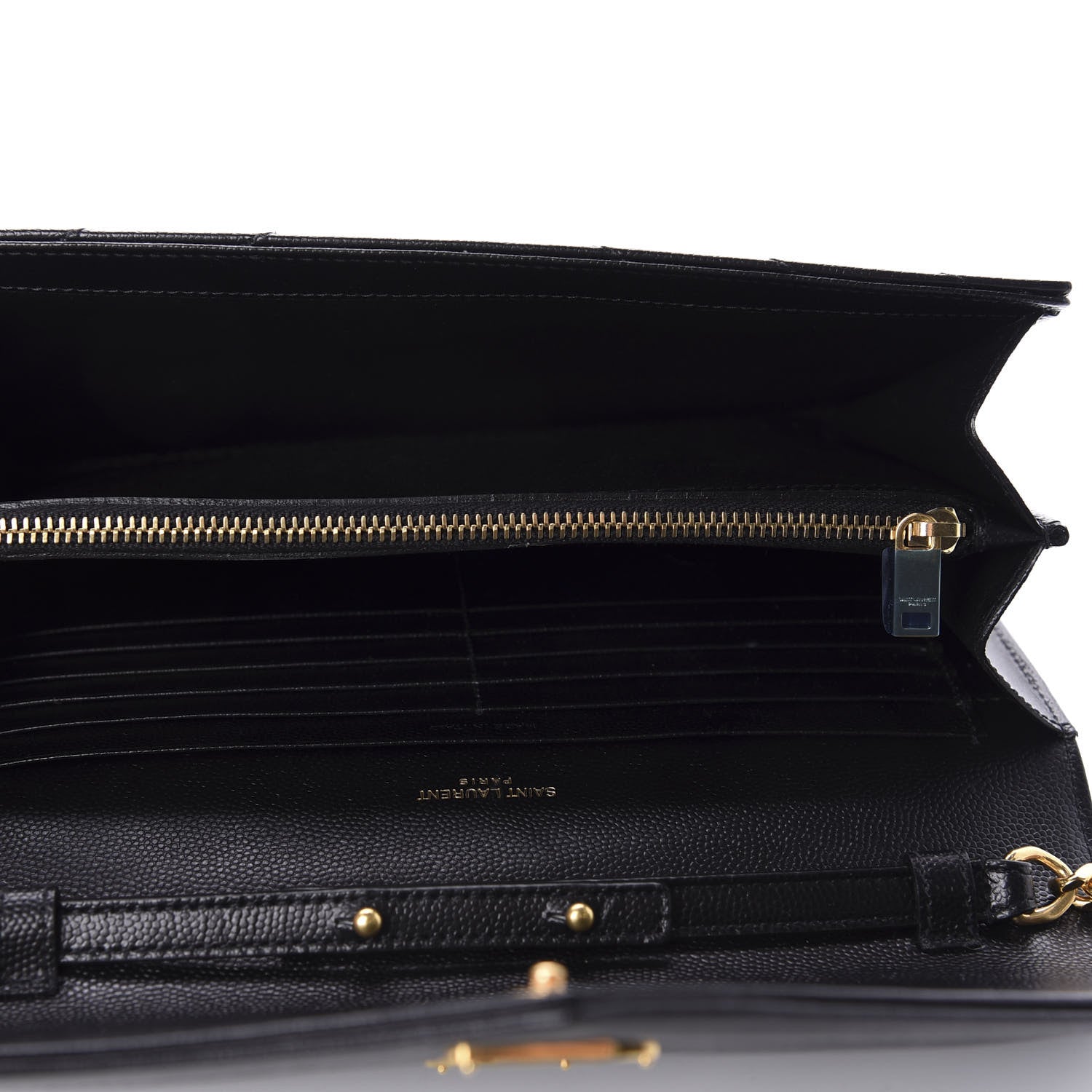 Saint Laurent Grain De Poudre Matelasse Chevron Monogram Chain Wallet Black 5 of 9