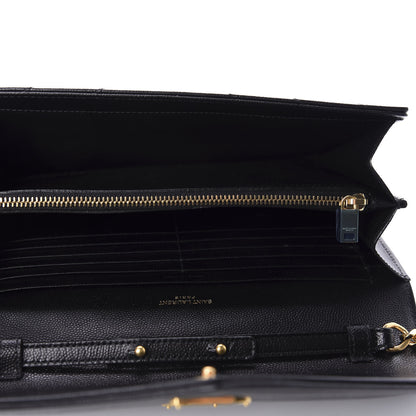 Saint Laurent Grain De Poudre Matelasse Chevron Monogram Chain Wallet Black 5 of 9