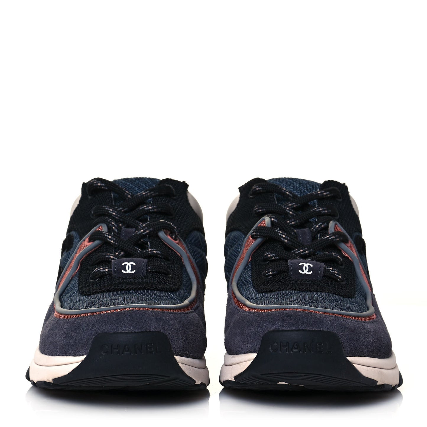 Nylon Calfskin Suede Womens CC Sneakers 38 Grey Pink